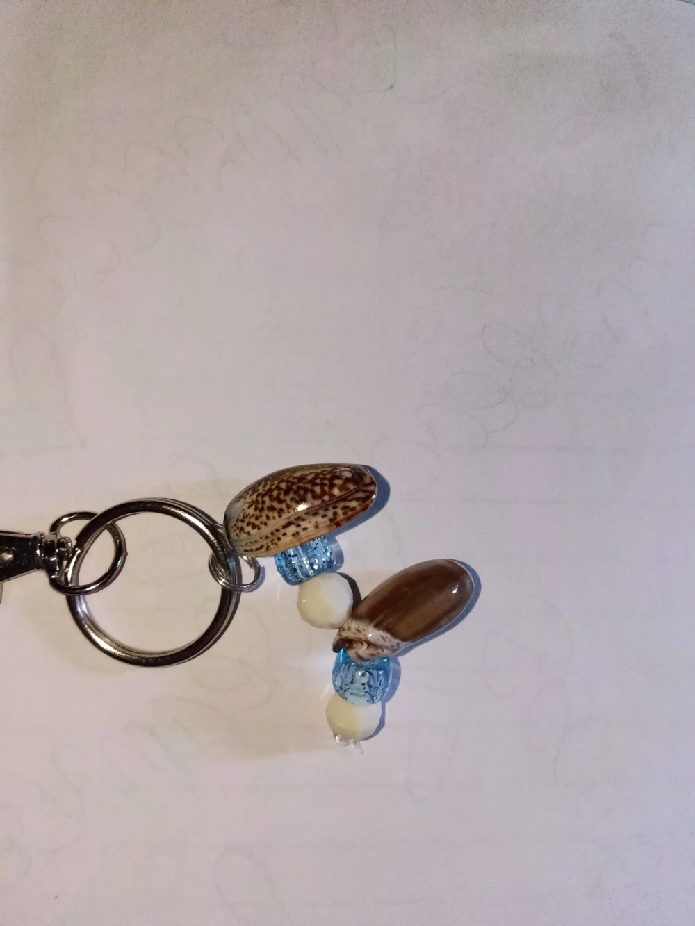 Handmade Shell and Bead Keychain - Brown and Blue